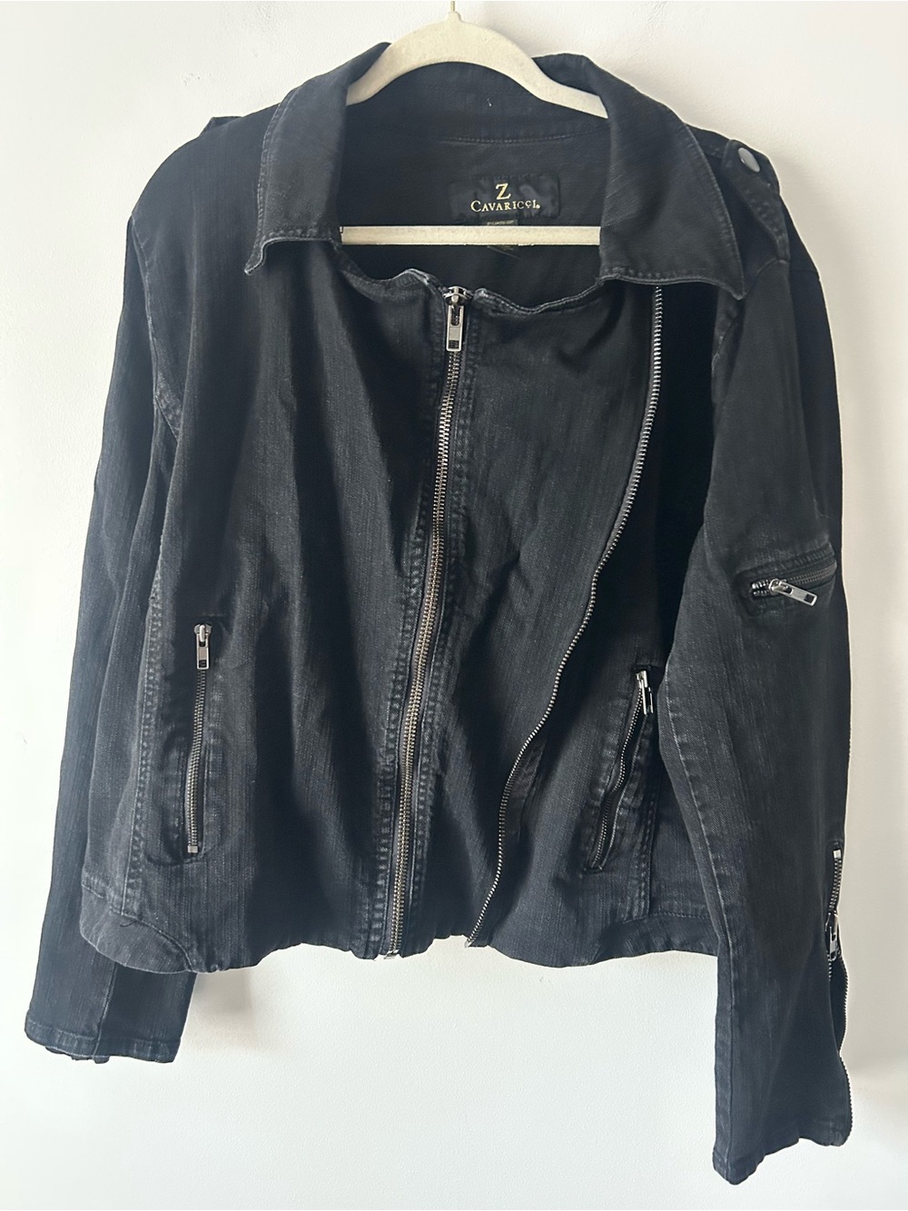 VTG Z.Cavaricci Black Women's Zip-Front denim moto Jacket XL